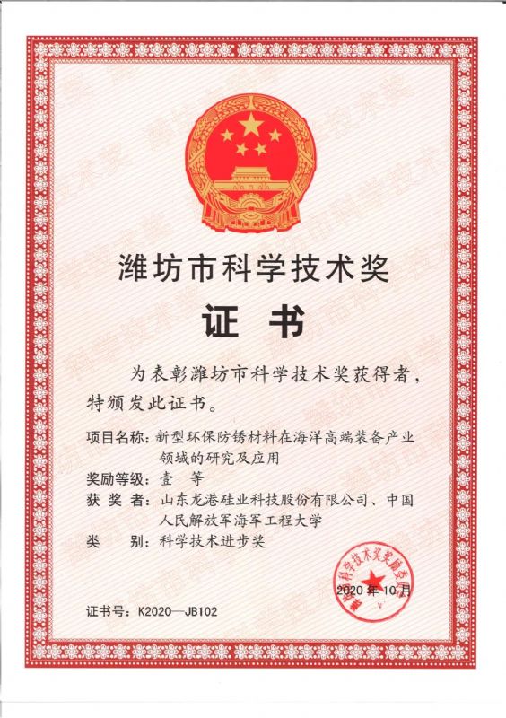 [good news] Longgang silicon Co., Ltd. won the first prize of Weifang Science and Technology Progress Award！